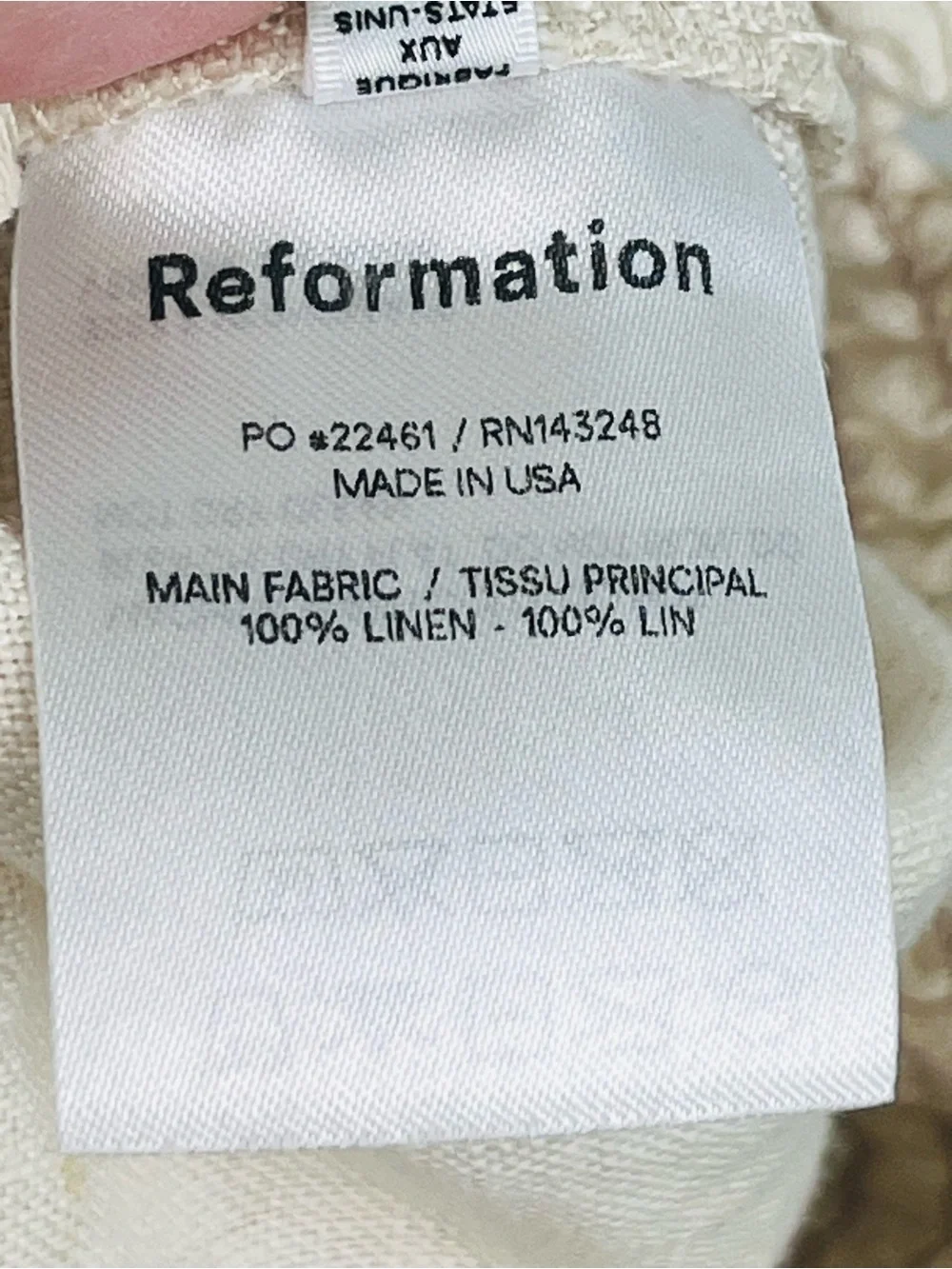 Reformation Mora 100% linen natural color smocked waist pull on pants, small.
